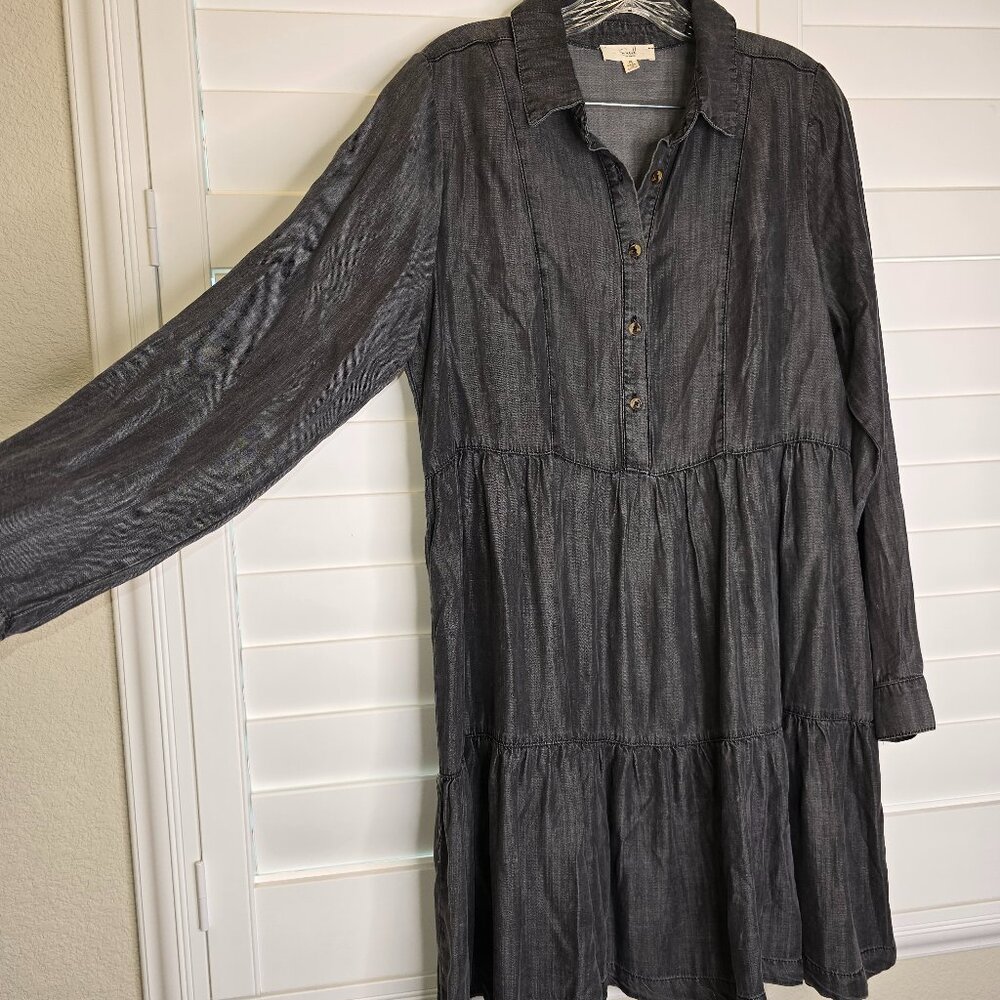 Easel Denim Shirt Dress Tiered Black-wash Gray